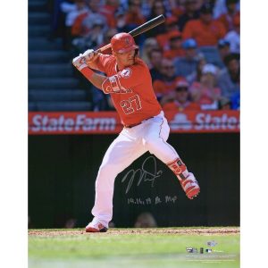 Autographed Los Angeles Angels Mike Trout Hitting Photograph with Inscription