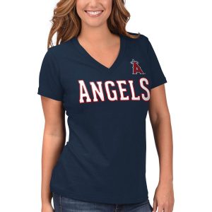 Women’s Los Angeles Angels Navy Team Logo V-Neck T-Shirt