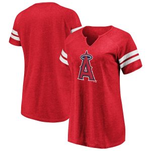 Los Angeles Angels Fanatics Branded Women’s Weathered Official Logo Tri-Blend Notch Neck T-Shirt