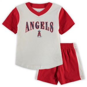 Toddler Los Angeles Angels White/Red Little Hitter V-Neck T-Shirt & Shorts Set
